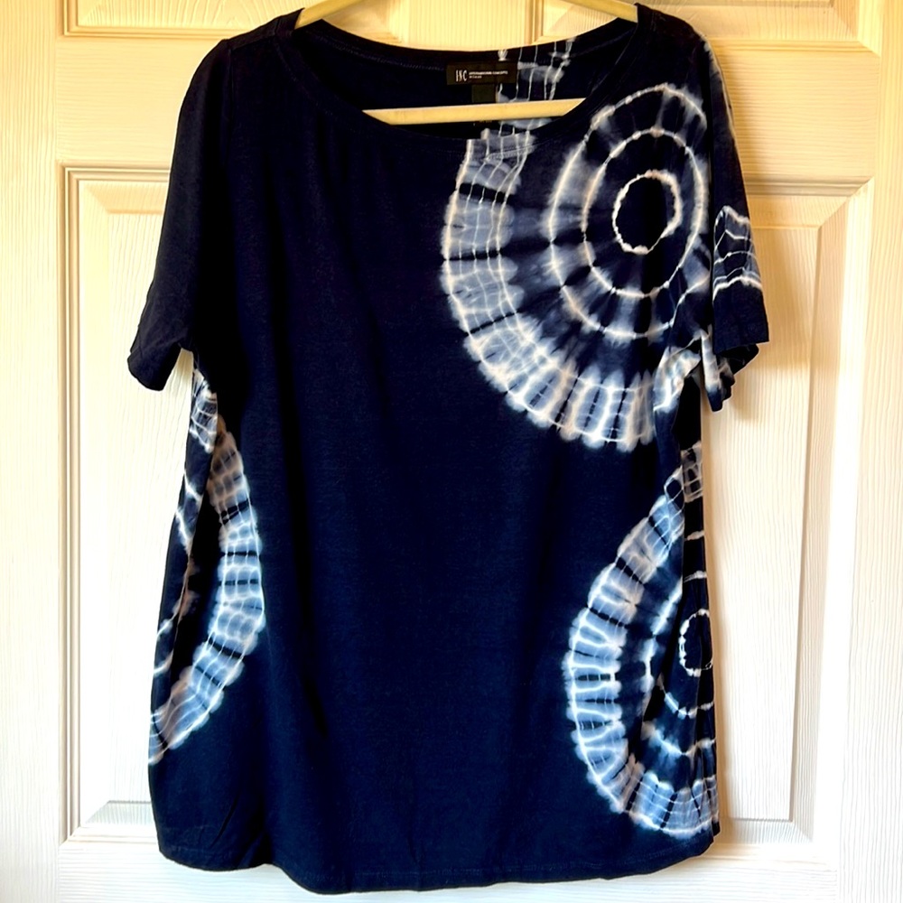 Navy & White Tie-dyed Top - INC Woman's